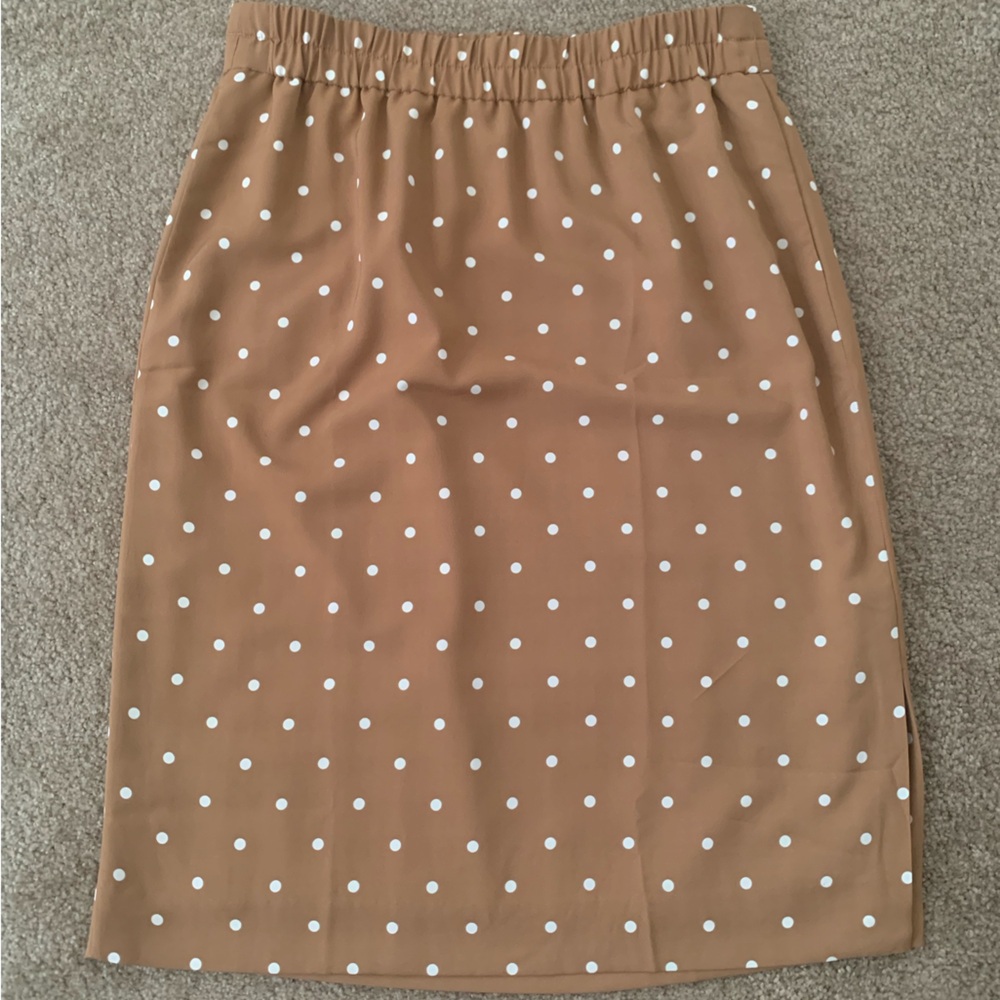 J. Crew Tan Pencil Skirt with White Polka Dots